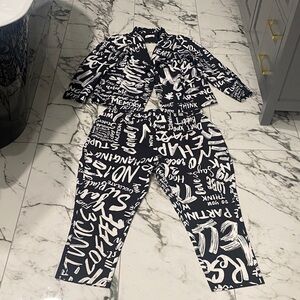 L'ATISTE Black and White Graphic Pantsuit